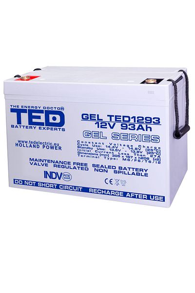 TED Electric Baterie Reincarcabila GEL Deep Cycle Solar 12V 93Ah M8 VRLA, Dimensiuni 305x167x208 mm, TED1293