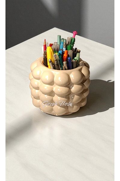 gözde hobi Gözdehobi Bubble Bubble Large Size Pen Holder, Desktop Organizer, Office Gift |   Beige Cream Color