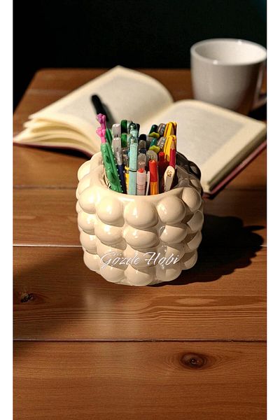 gözde hobi Gözdehobi Bubble Bubble Large Size Pen Holder, Desktop Organizer, Office Gift |   Beige Cream Color