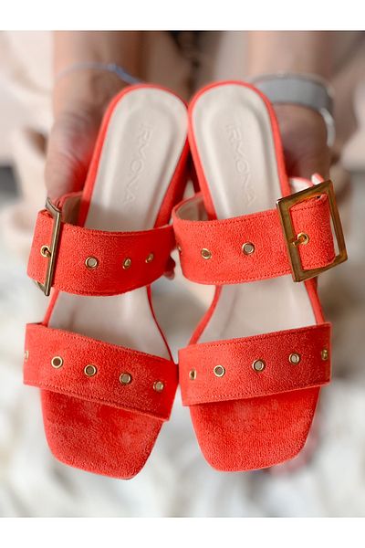 BERFONA Twee Orange Suede Buckle Slippers