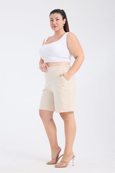 Gül Moda Beige Women's Plus Size Fabric Shorts G122-1