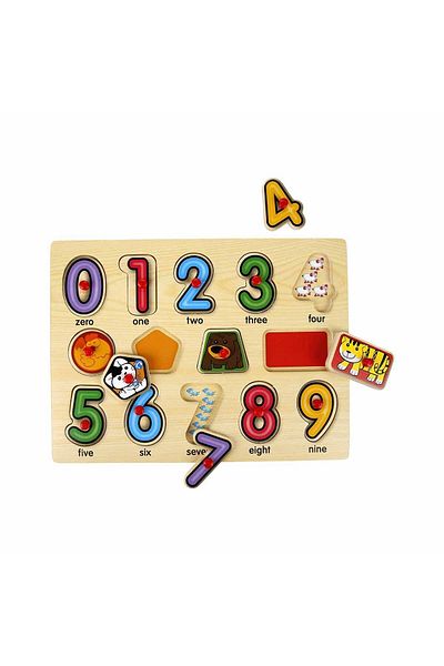 Sunman Woody English Written Numbers and Animals Wooden Puzzle with Pushpins