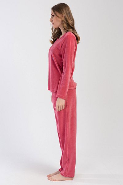 VİENETTA Women's Velvet Long Sleeve Pajama Set, 403092