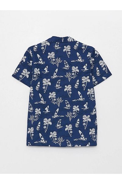 LC Waikiki Lcw Kids Navy Blue Patterned Short Sleeve Boy's Shirt