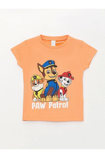 LC Waikiki Lcw Baby Orange Crew Neck Short Sleeve Paw Patrol Printed Baby Boy Pajamas Suit