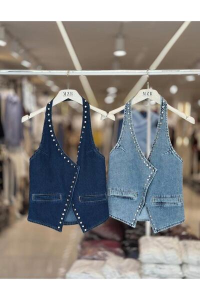 BB'S BOUTİQUE Tasarım Kot Yelek Açık Mavi