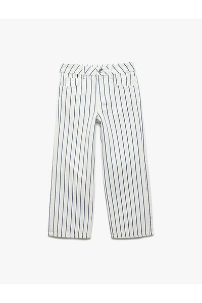 Koton Cotton Striped Wide Leg Jeans