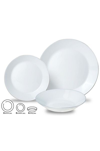 Kinghoff 18-piece white plate set with silver details Kinghoff KH1877
