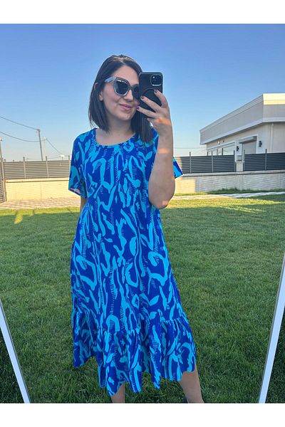charamela Plus Size Short Sleeve Woven Turquoise Dress -Bge112