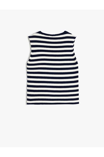 Koton Button Detailed Crew Neck Viscose Blended Striped Undershirt