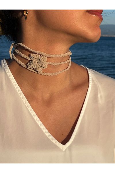 Poshy Atelier Women Knitting Handmade Crochet Choker Flower Prom Homecoming