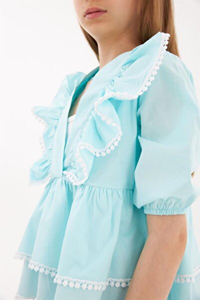 Marka Sensin Kids Girl's Embroidery Detailed Layered Shirt Jeans Leggings Set of 2