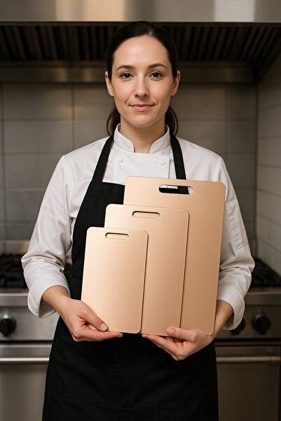 Gunesly 3-Piece Rose Gold Titanium Plated Stainless Steel Cutting Board, Antibacterial, 304 Quality. Healthy