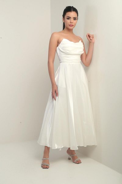By Saygı Rochie midi din satin din organza cu căptușeală cu guler fără bretele Degaje pentru femei