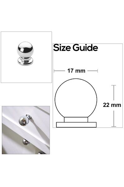 OEM Buton pentru mobila, din metal, forma sferica, diametru 17 mm, MOB-67029, inaltime 22 mm, argintiu