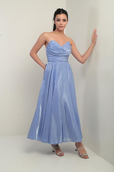 By Saygı Rochie midi din satin din organza cu căptușeală cu guler fără bretele Degaje pentru femei