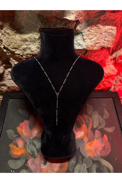 LAİKA Silver Color Steel Y Necklace with Black Ball Detail 60 cm