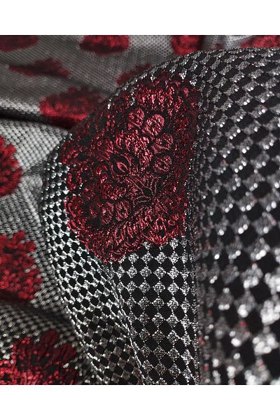 Kumaş Parça Lame Black with Red Floral Brocade (Width 140 cm X Length 230 cm)