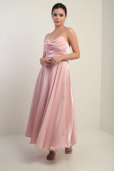 By Saygı Rochie midi din satin din organza cu căptușeală cu guler fără bretele Degaje pentru femei