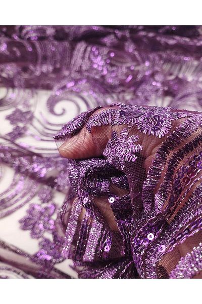 Kumaş Parça Burgundy Purple Intermittent Tone Sequin Tulle (Width 130 cm X Length 230 cm)