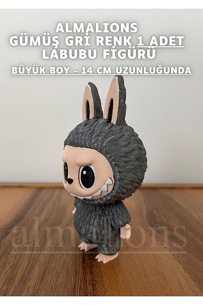 almalions 14 cm Large Size Silver Gray Color Labubu Figure - Plastic Figure - 1 Piece