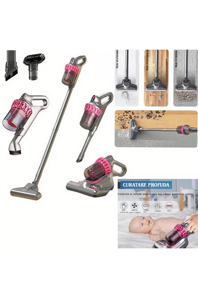 DRSELL Aspirator vertical 4‑în‑1 fără fir, 117 cm, sterilizare UV, încărcare USB