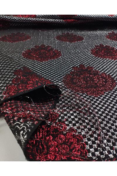 Kumaş Parça Lame Black with Red Floral Brocade (Width 140 cm X Length 230 cm)