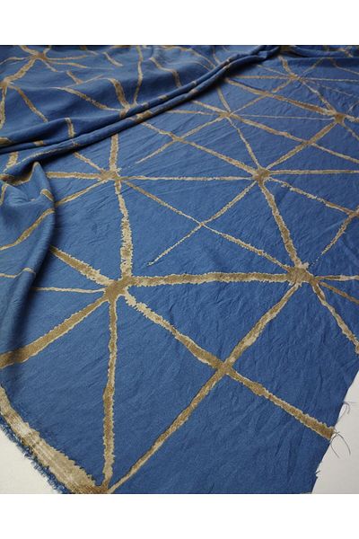 Kumaş Parça Beige Patterned Aerobin on Blue (Width 140 cm X Length 290 cm)