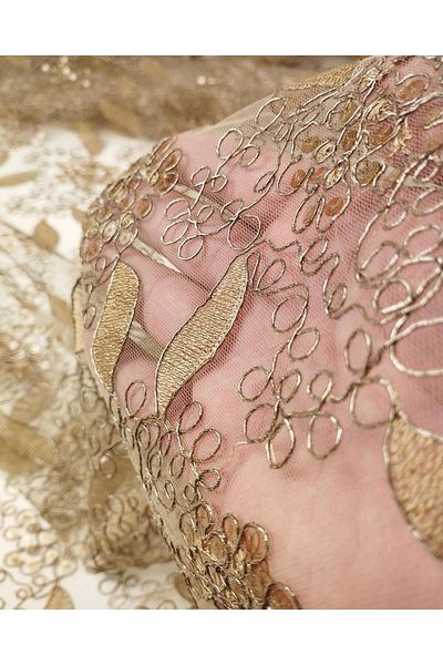 Kumaş Parça Beige Brown Sequin Tulle (Width 130 cm X Length 290 cm)