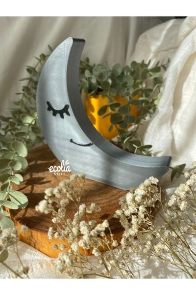 Main Collectibles Sevimli Uyuyan Ay Figürü - Bebek Odası Gri Dekoratif Duvar ...