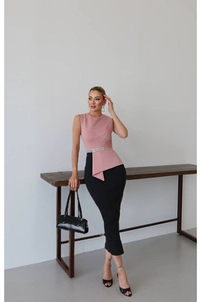 Monchoix Rochie de seară asimetrică și cu detalii de piatră pentru femei