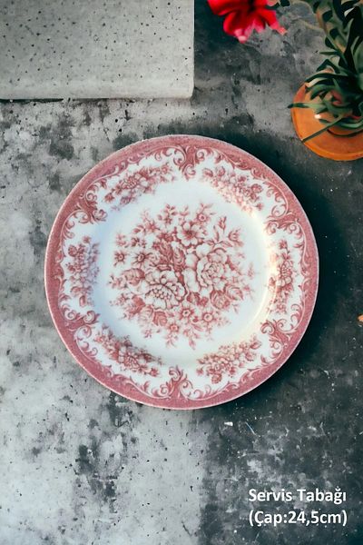 Pinkev 6-Person Porcelain 24.5cm Serving Plate Set - Red Rosabella