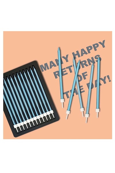 Pastdizayn Mavi Uzun 20 Cm Pasta Ve Parti Mumu Blue 12 Ad