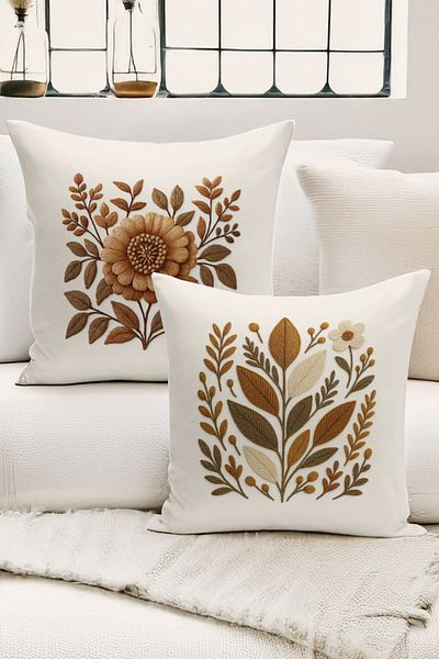 Bertille Home Set de 4 huse de pernă cu imprimare digitală dublă (aspect de broderie cu model de puncție)