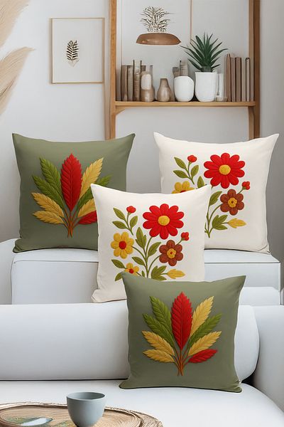 Bertille Home Set de 4 huse de pernă cu imprimare digitală dublă (aspect de broderie cu model de puncție)