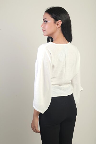 By Saygı Women's Double Breasted Collar Short Ayrobin Blouse