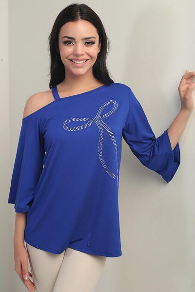By Saygı Bluză de damă cu un singur umăr cu imprimeu de piatră din lycra