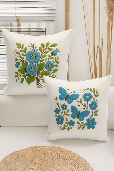 Bertille Home Double Side Digital Printed Set of 4 Throw Pillow Covers (Punch/Punch Embroidery Pattern Look)