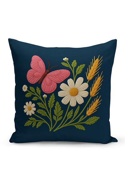 Bertille Home Double Side Digital Printed Throw Pillow Case (Punch/Punch Embroidery Pattern Look)