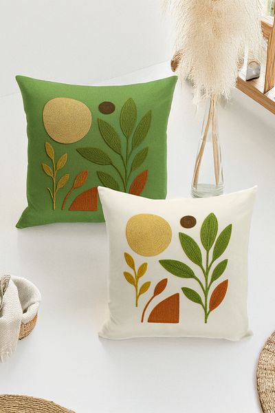 Bertille Home Double Side Digital Printed Set of 4 Throw Pillow Covers (Punch/Punch Embroidery Pattern Look)