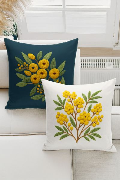 Bertille Home Set de 4 huse de pernă cu imprimare digitală dublă (aspect de broderie cu model de puncție)