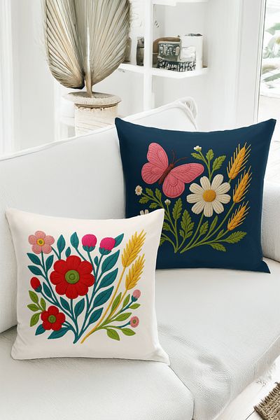 Bertille Home Set de 4 huse de pernă cu imprimare digitală dublă (aspect de broderie cu model de puncție)