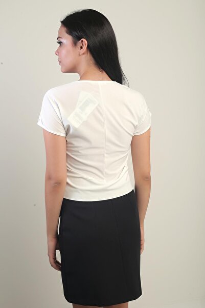 By Saygı Lycra Blouse with Lace Front Half Zipper on the Shoulders