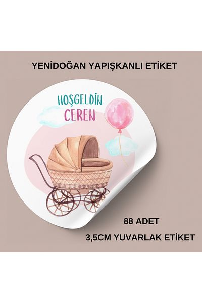 ARLetikettasarım Newborn Round Adhesive Sticker 3.5 cm 88 Pieces - Arletikettasarim