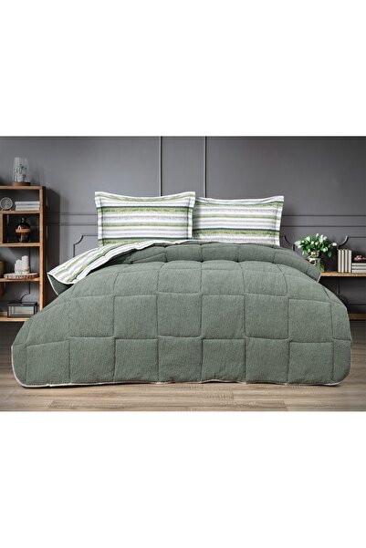 Stoffa Sherpa Haki Pamuk ve Kuzu Yünü Comforter Uyku Set