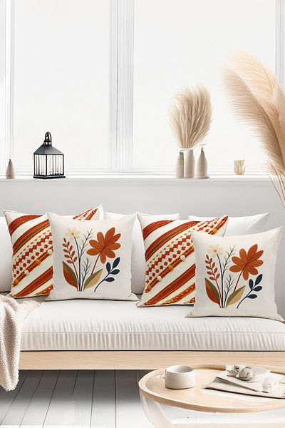 Bertille Home Set de 4 huse de pernă cu imprimare digitală dublă (aspect de broderie cu model de puncție)