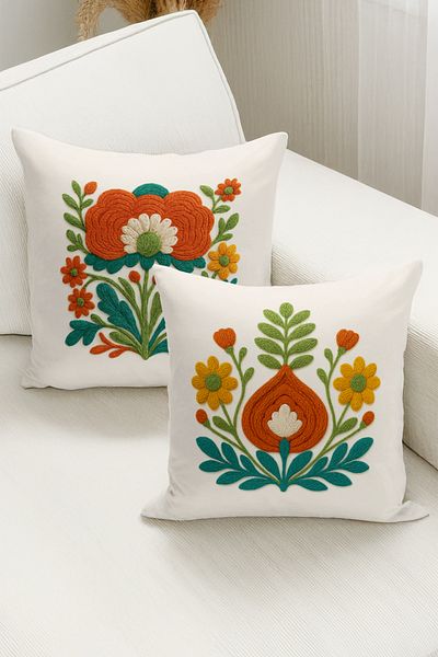 Bertille Home Set de 4 huse de pernă cu imprimare digitală dublă (aspect de broderie cu model de puncție)
