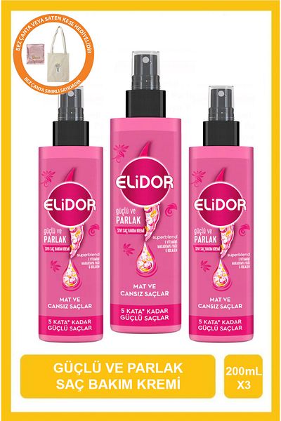 Elidor Elidor Superblend Liquid Hair Care Cream Strong and Shiny Vitamin E Macadamia Oil Collagen 200 ml X3