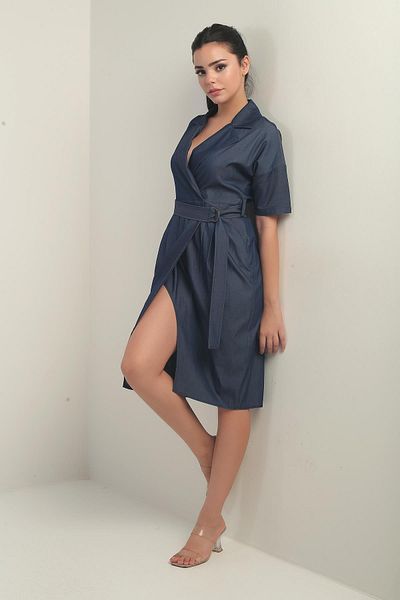 By Saygı Jachetă de damă, guler, talie, talie, rochie scurtă din denim Lycell, cu buzunare
