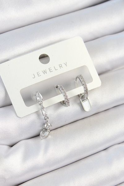 Epilons مجموعة أقراط نسائية مكونة من 3 أزواج من حجر الزركون النحاسي من Bfs با...